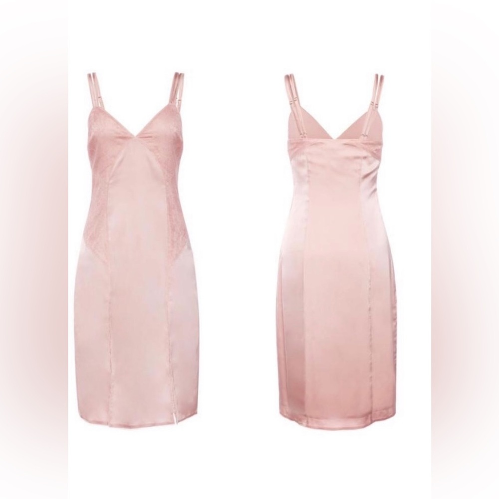 LANI THE LABEL AINSLEY SATIN LACE MIDI DRESS PINK DUSTY ROSE XS NWT